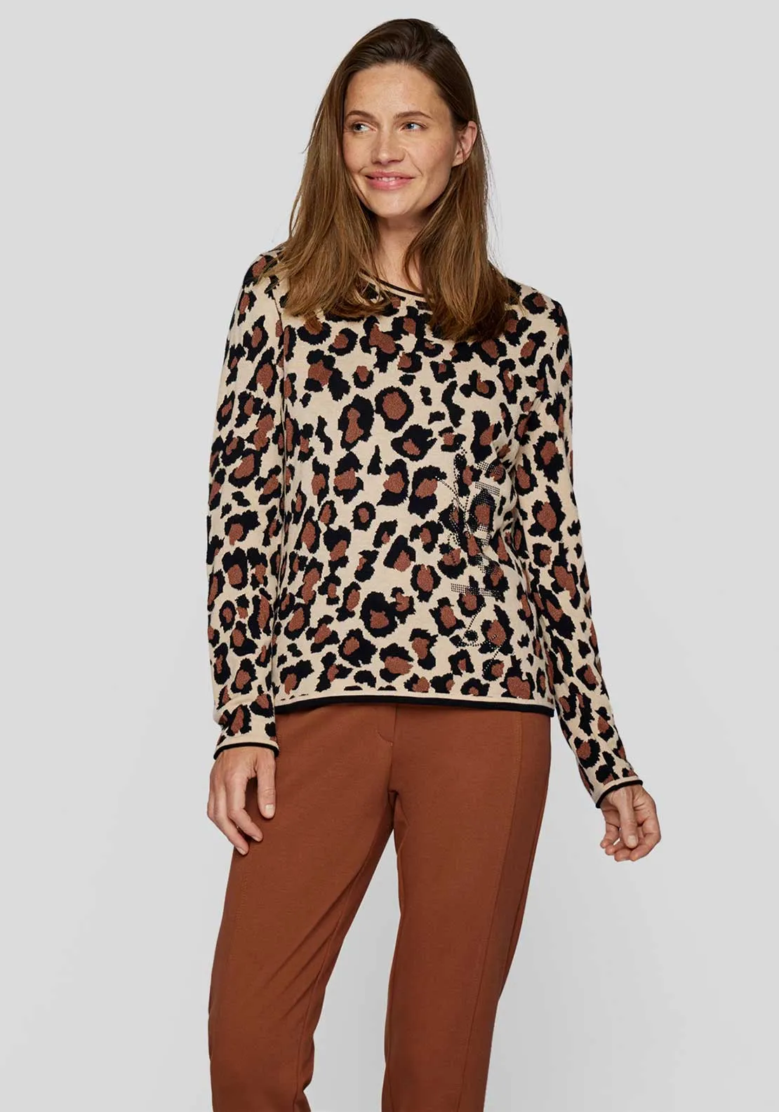 Rabe Embellished Leopard Print Jumper, Brown