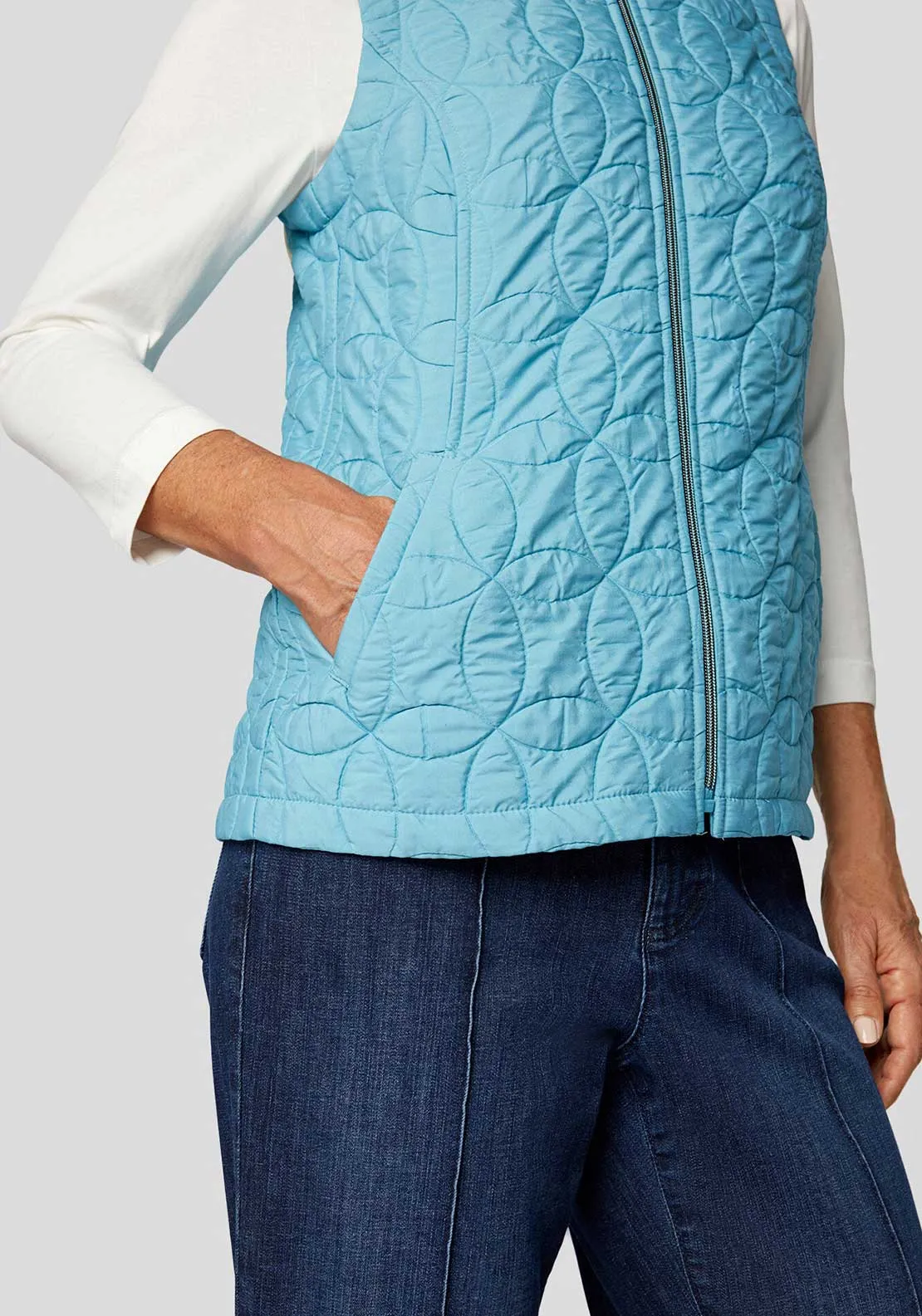 Rabe Geo Stitch Zip Through Gilet, Blue