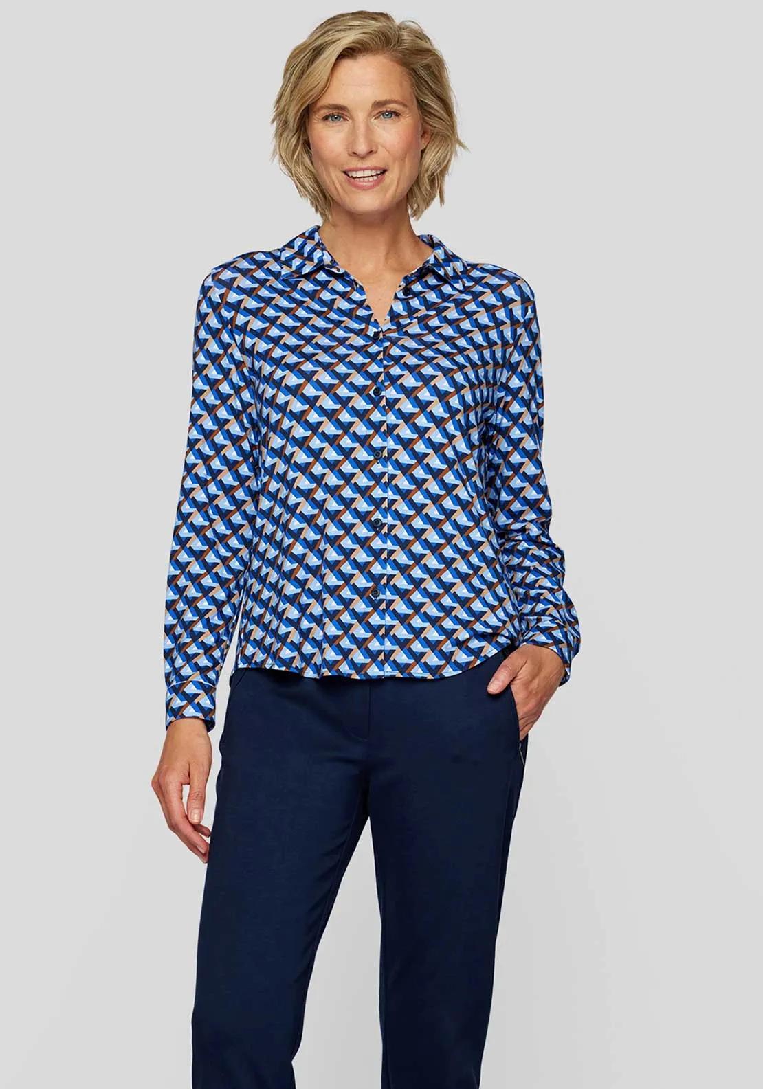 Rabe Geometric Print Button Up Blouse, Blue