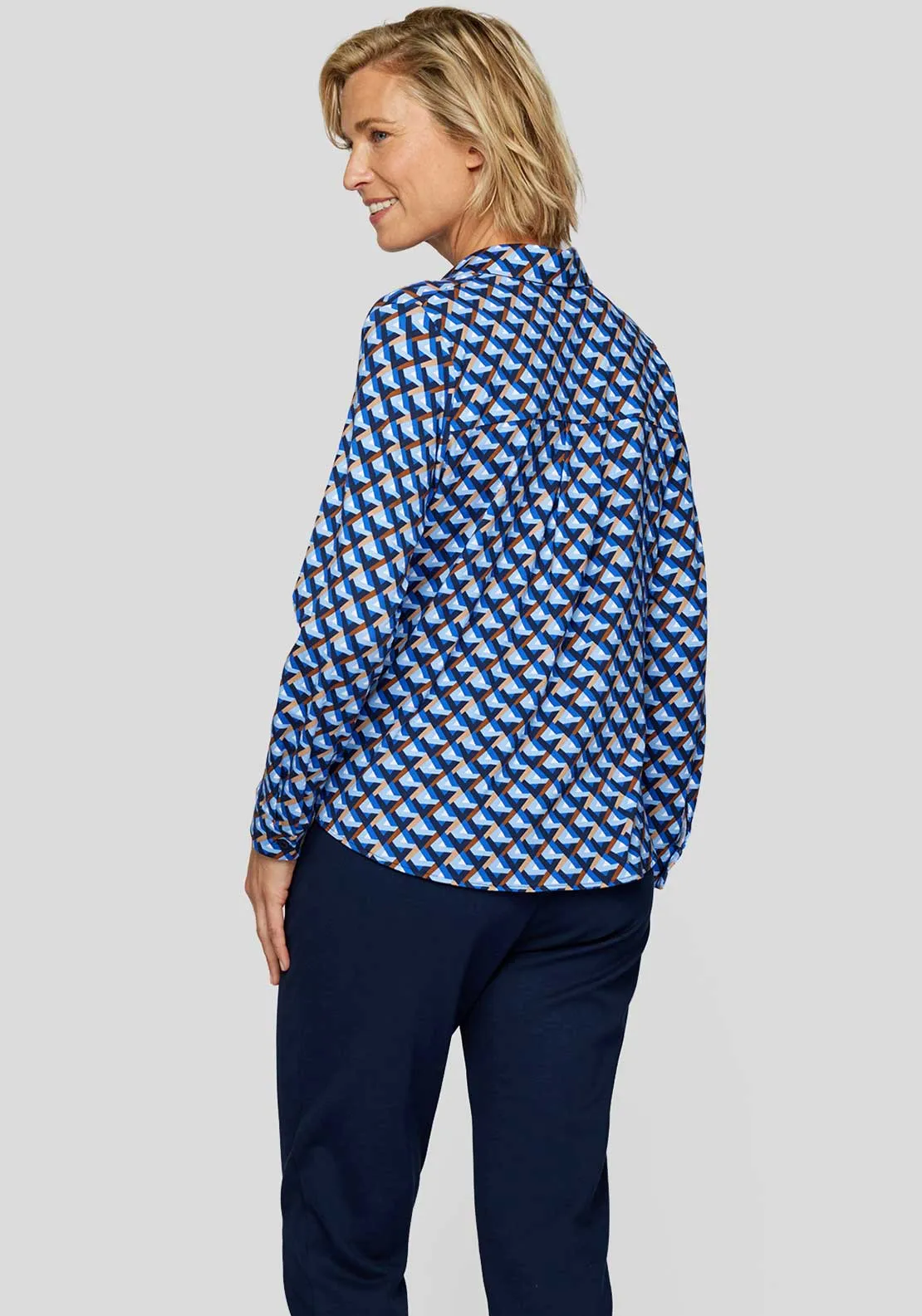 Rabe Geometric Print Button Up Blouse, Blue