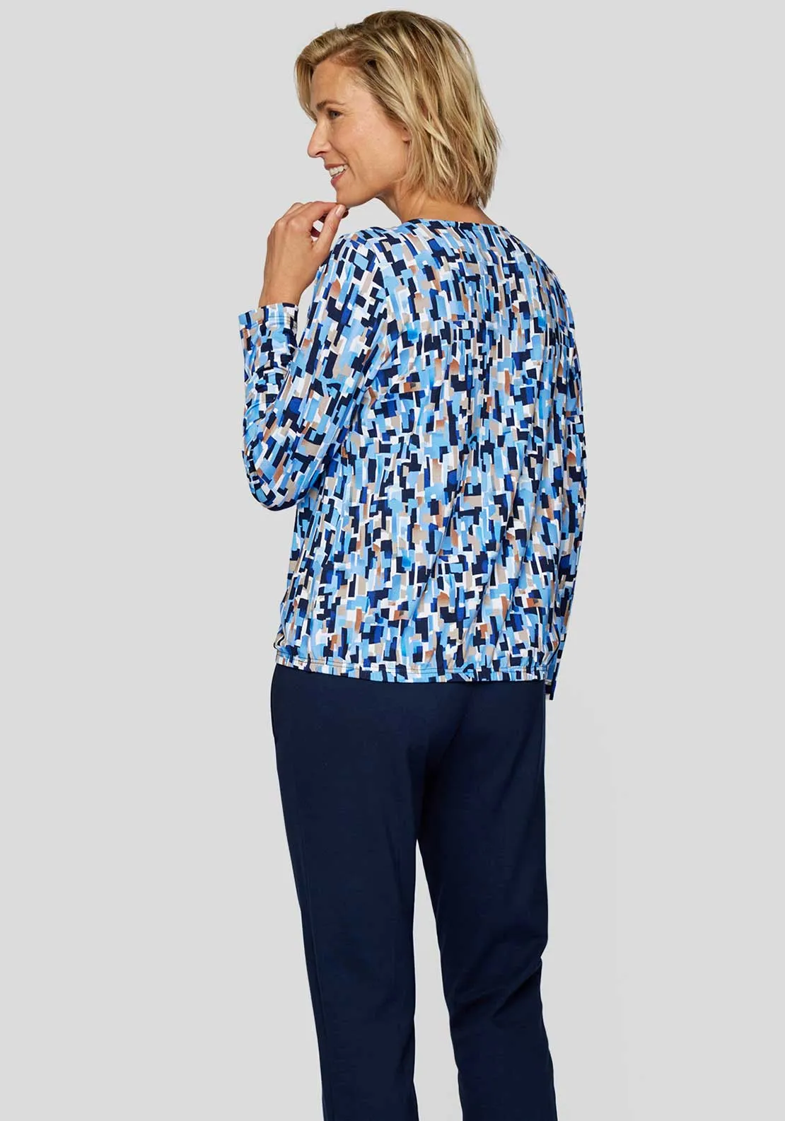 Rabe Geometric Print Wide Neck Top, Blue