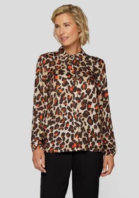 Rabe Leopard Print Button Up Blouse, Brown and Red