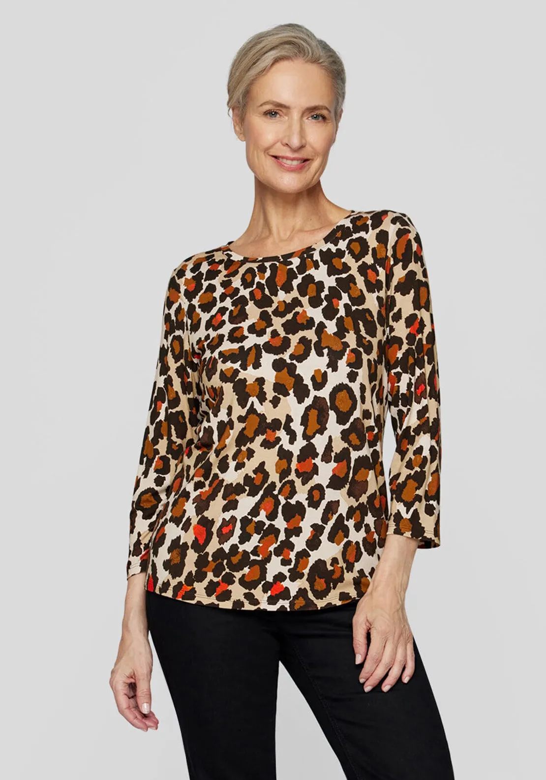 Rabe Leopard Print Top, Brown and Red