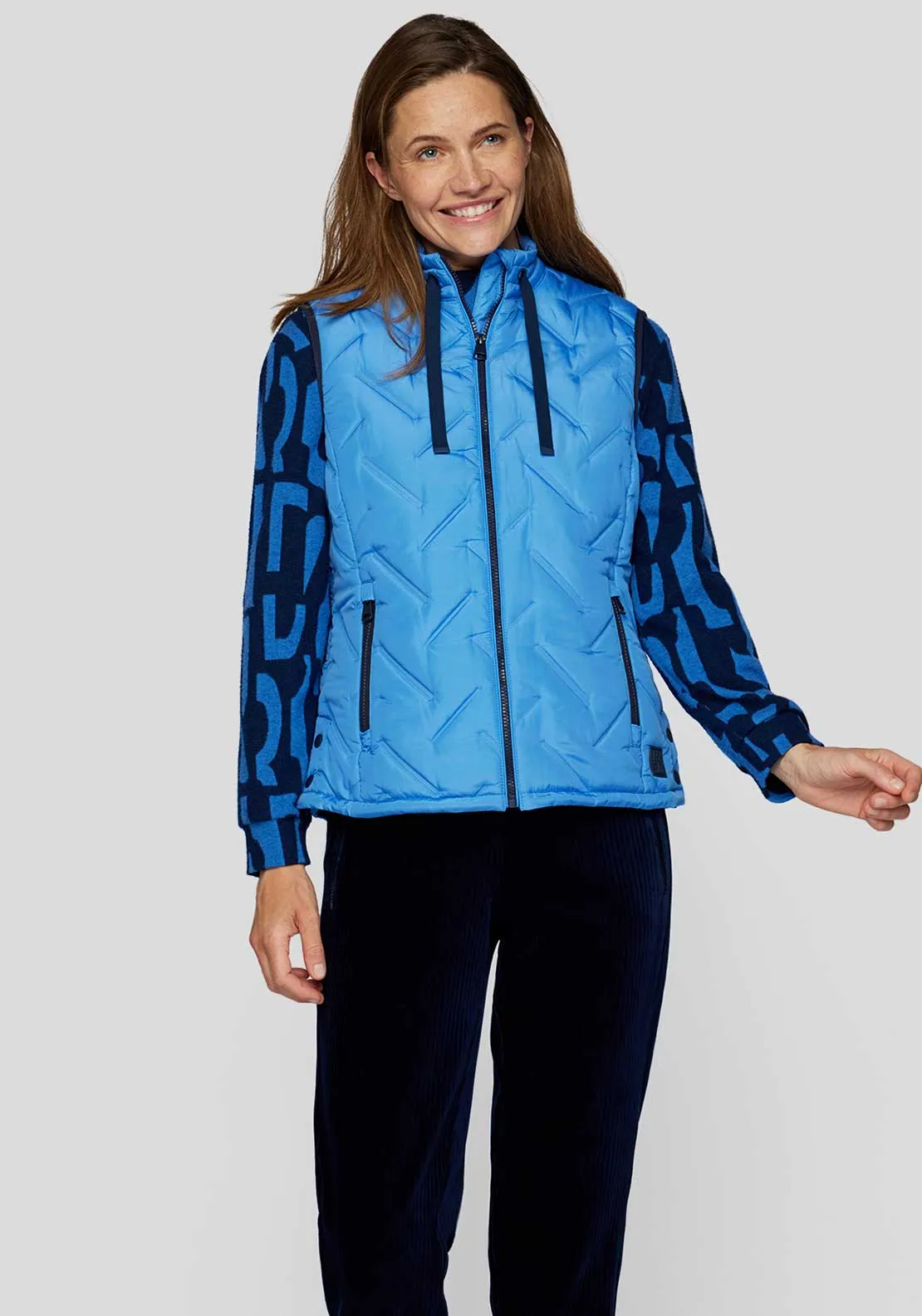 Rabe Lightly Quilted Zip Up Gilet, Blue