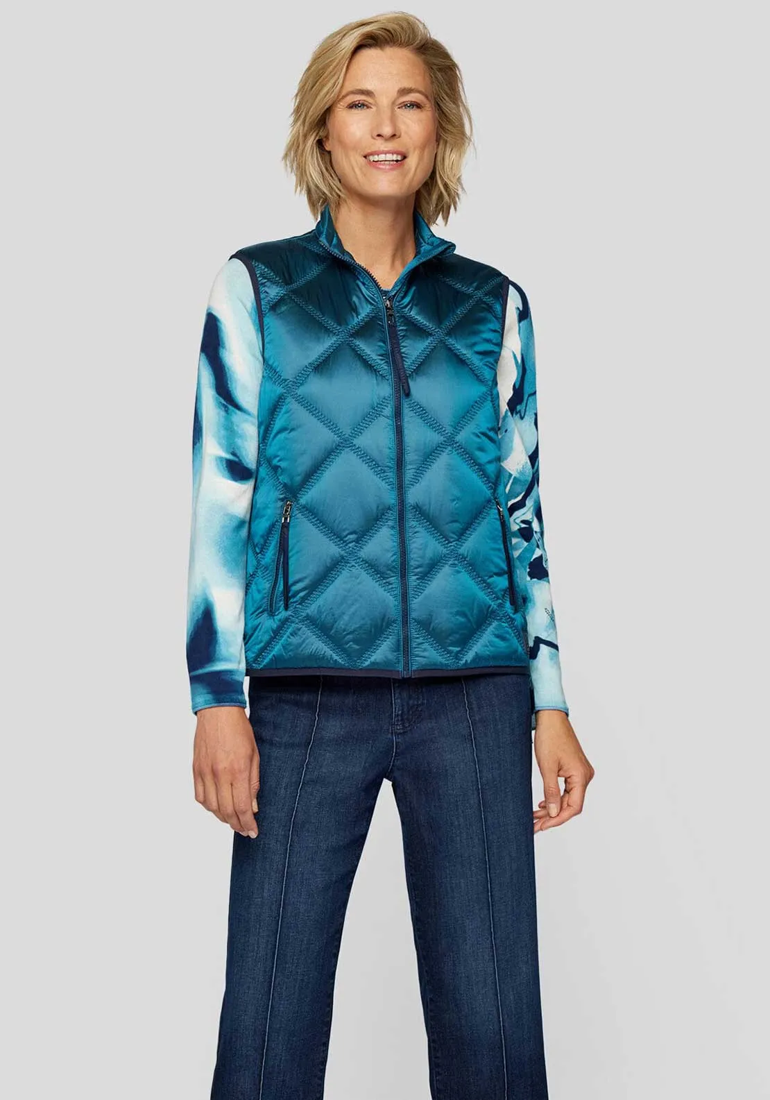 Rabe Metallic Diamond Quilted Gilet, Teal Blue