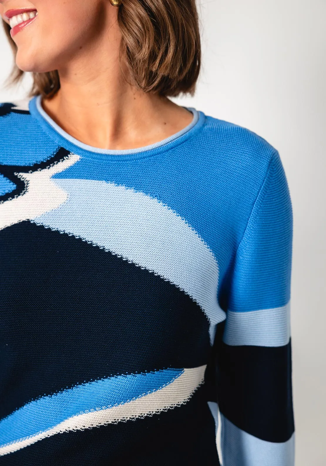 Rabe Printed Round Neck Jumper, Blue