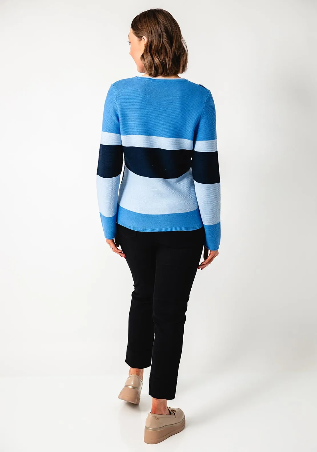 Rabe Printed Round Neck Jumper, Blue