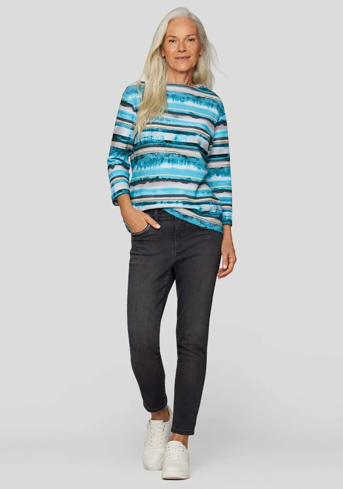 Rabe Printed Striped Top, Blue