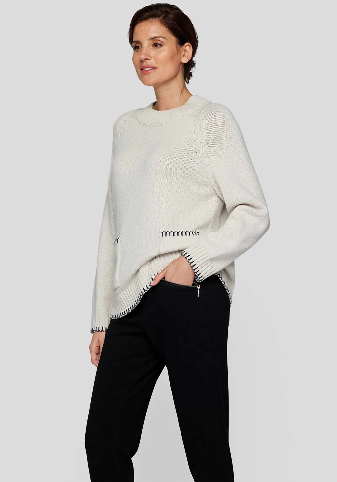 Rabe Round Neck Knitted Jumper, Cream