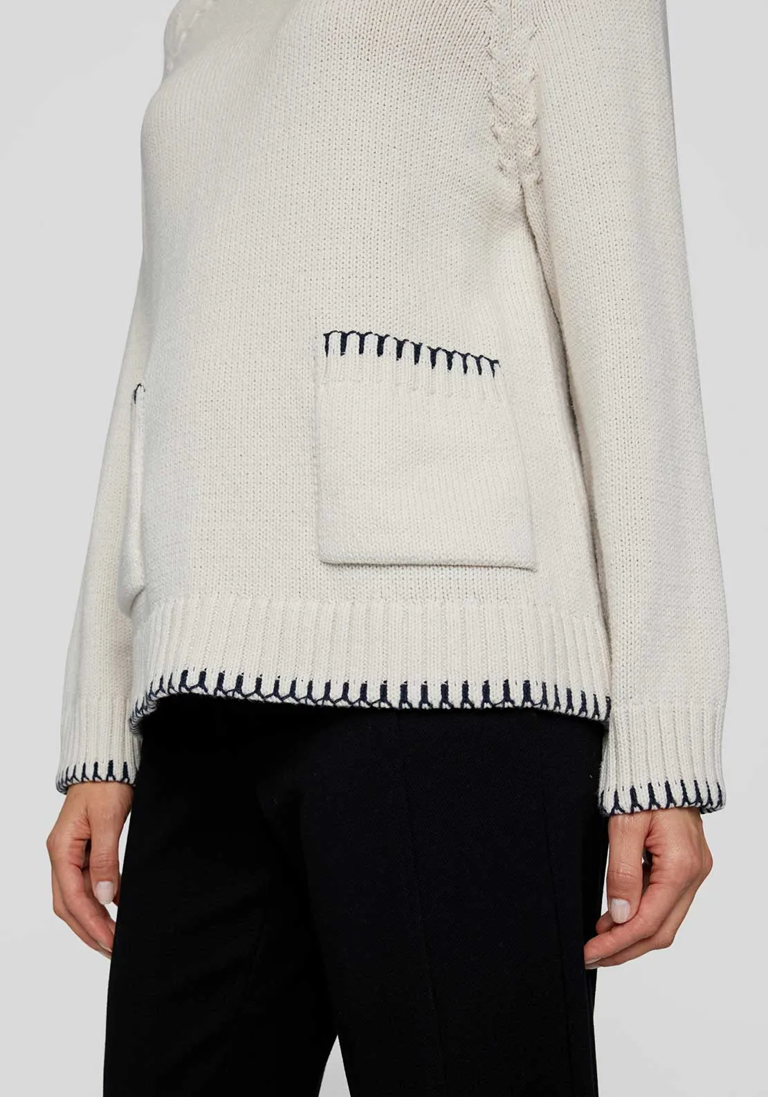 Rabe Round Neck Knitted Jumper, Cream