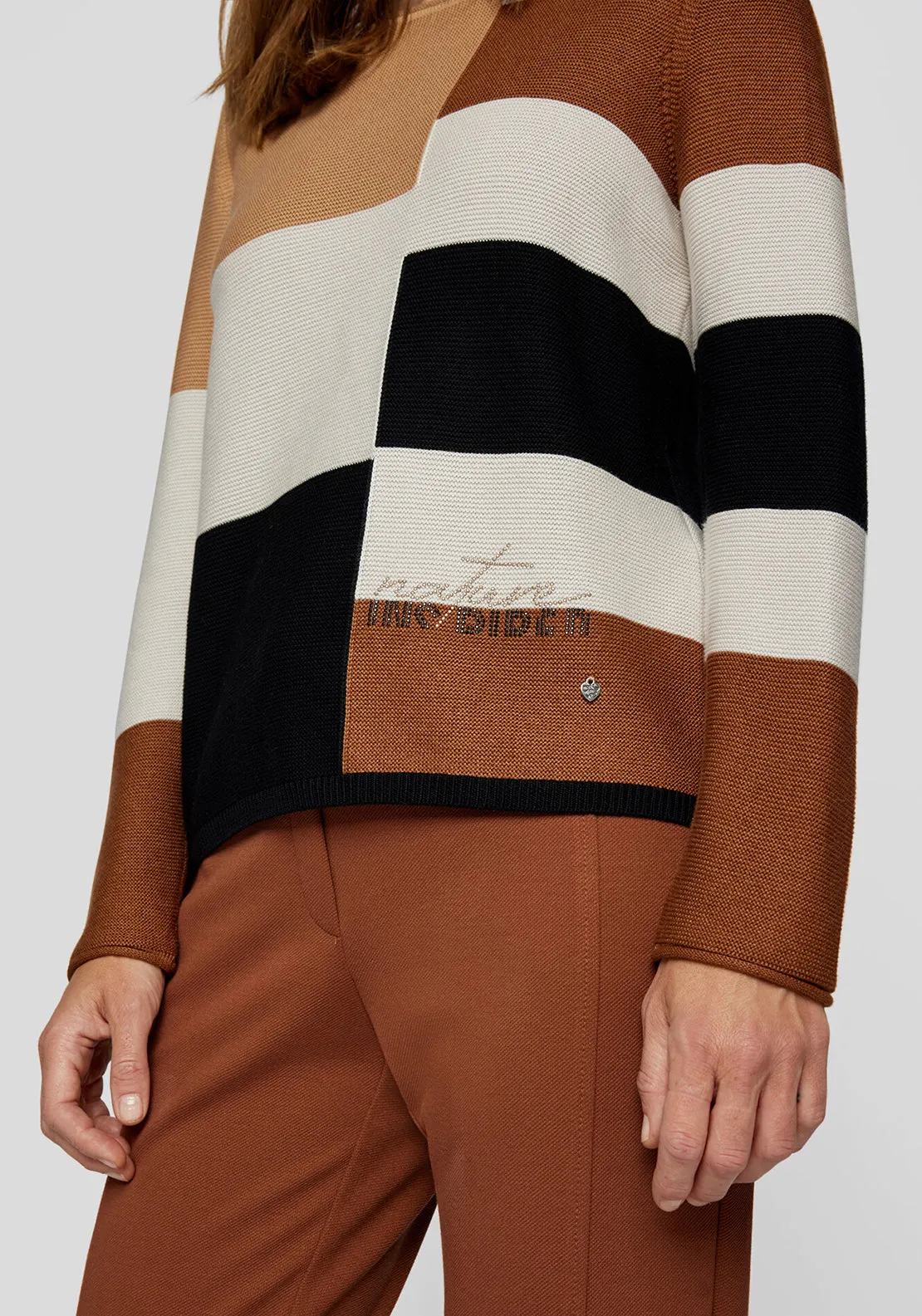 Rabe Striped Colour Block Knit Jumper, Brown