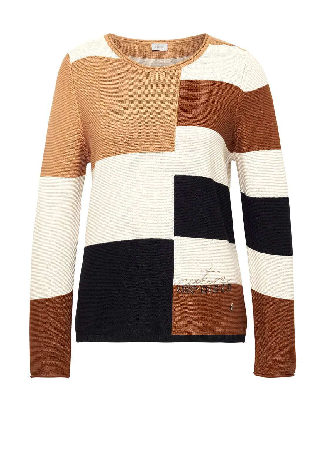 Rabe Striped Colour Block Knit Jumper, Brown