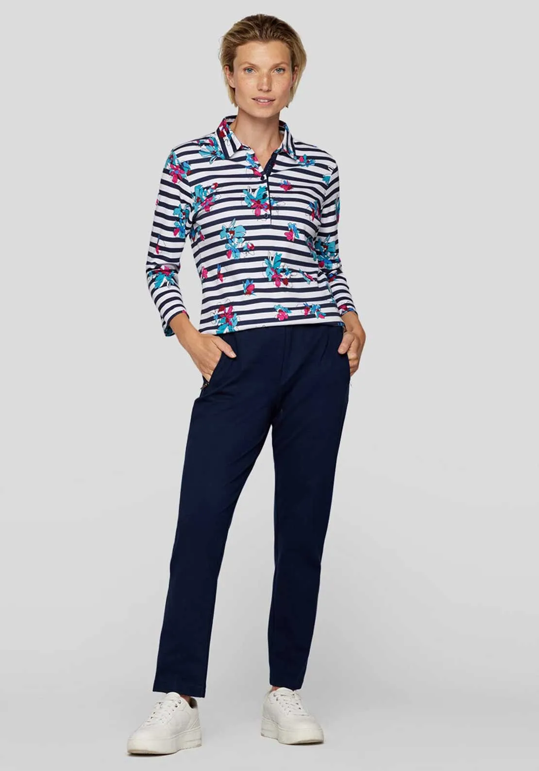 Rabe Striped Floral Polo Shirt, Navy