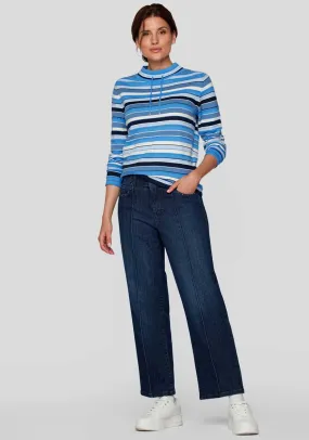 Rabe Striped High Neck Jumper, Blue