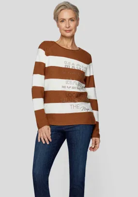 Rabe Striped Rhinestone Knit Jumper, Brown