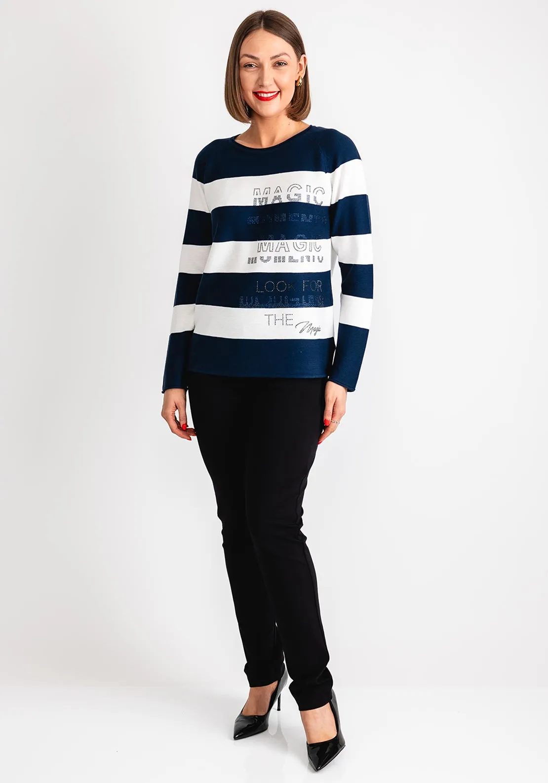 Rabe Striped Rhinestone Knit Jumper, Navy