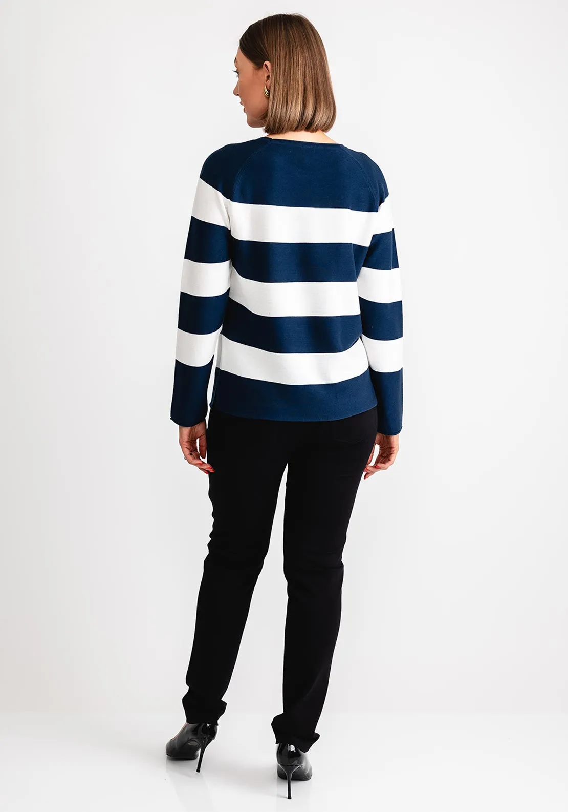 Rabe Striped Rhinestone Knit Jumper, Navy