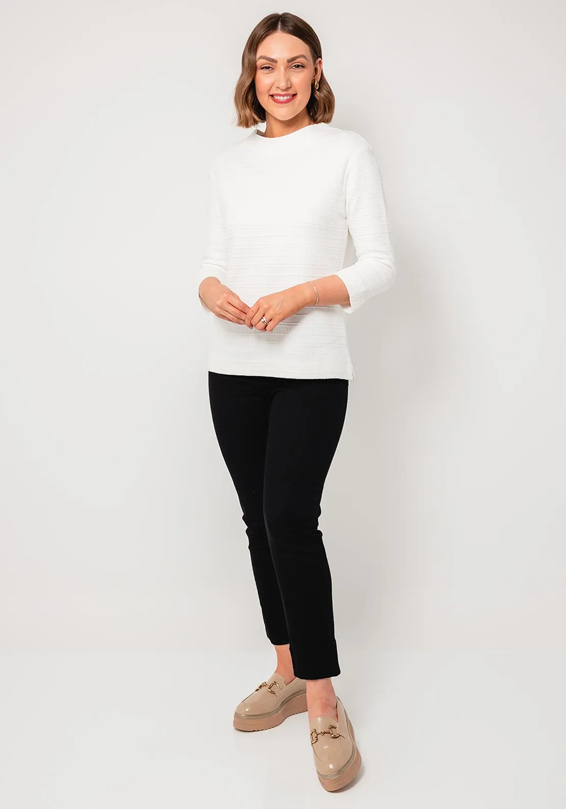 Rabe Textured Cropped Sleeve Top, White