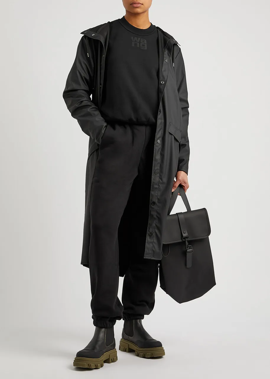 RAINS Longer matte black rubberised raincoat 
                         
                     
                