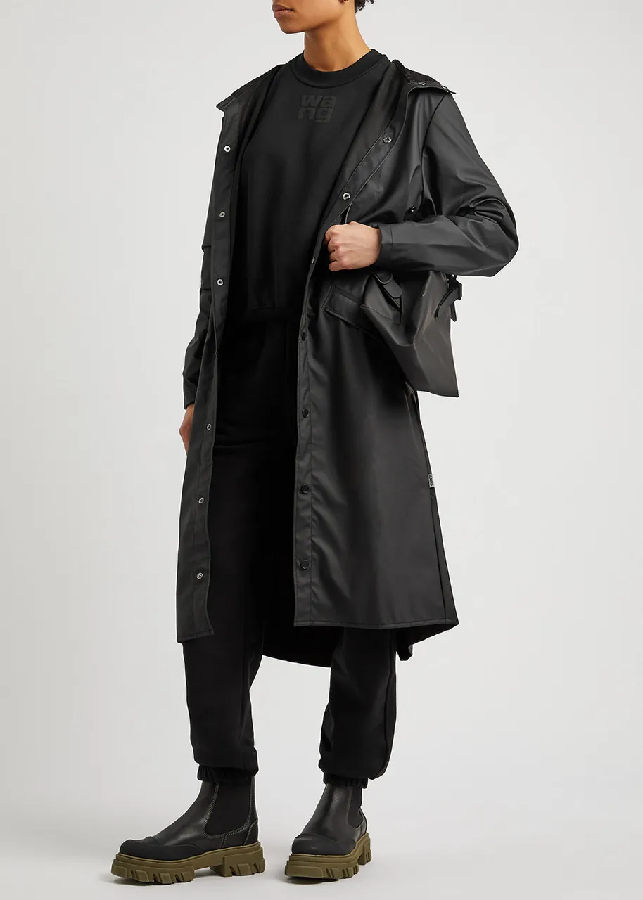 RAINS Longer matte black rubberised raincoat 
                         
                     
                