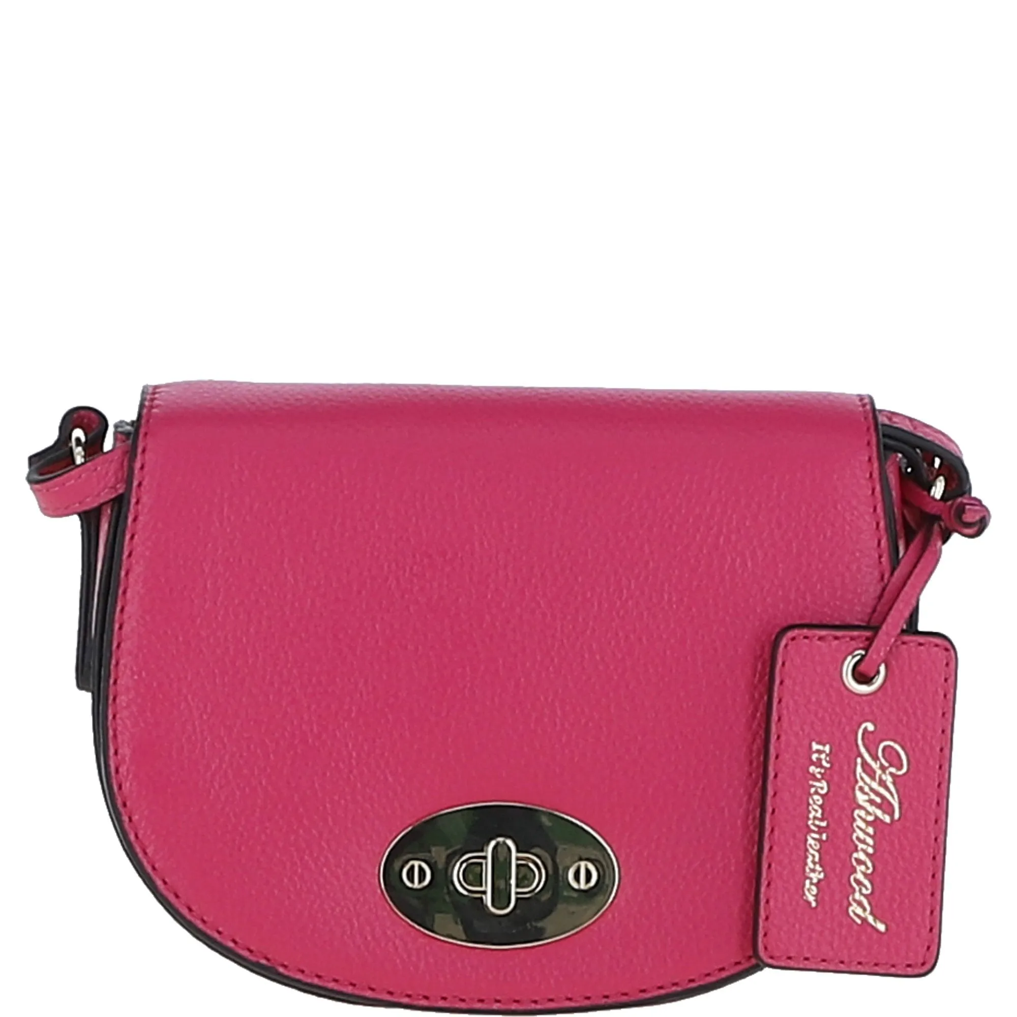 Real Leather Saddle Crossbody Bag Raspberry Sorbet: 63753