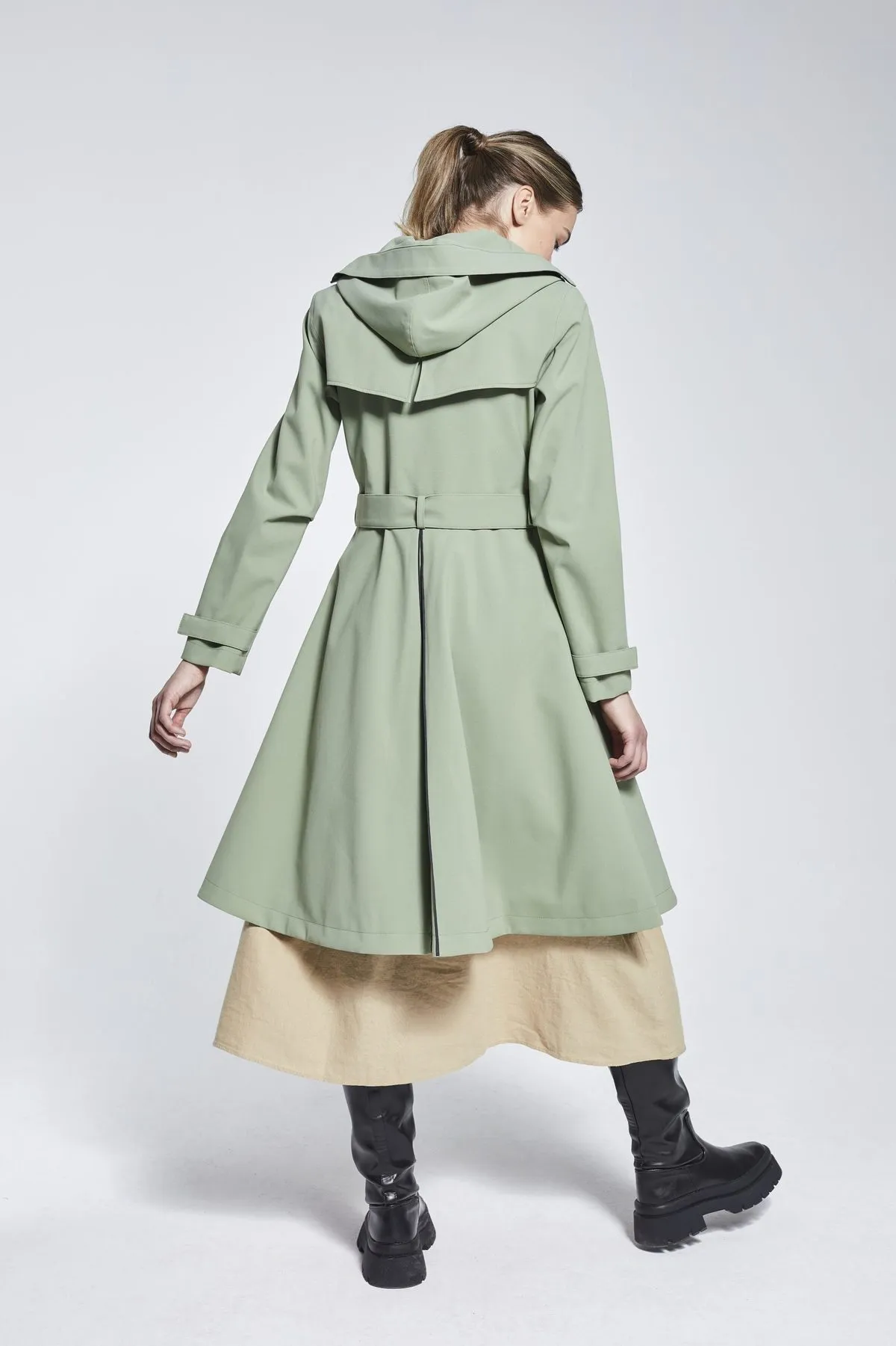 Recycled Materials Flare Raincoat - Olive