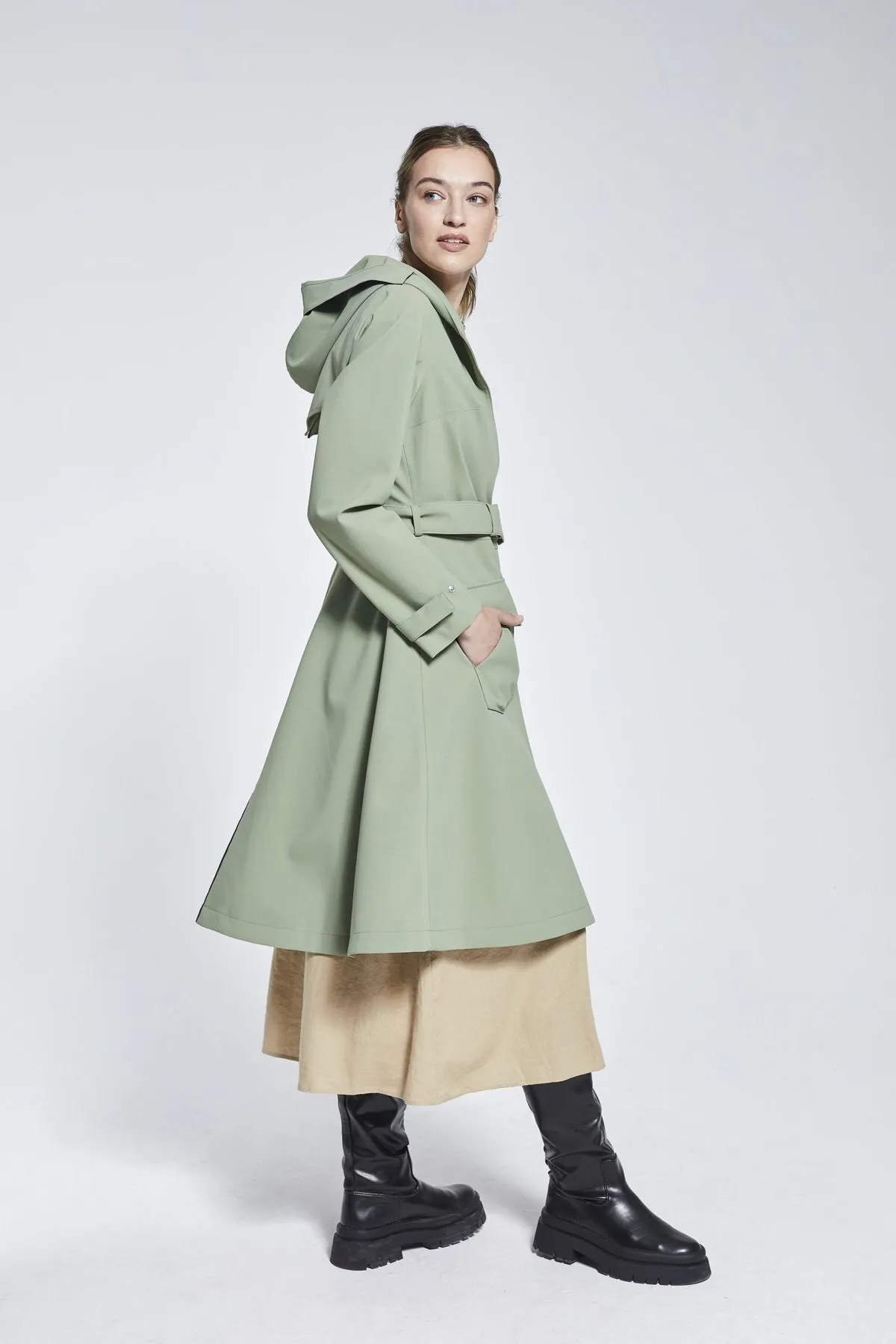 Recycled Materials Flare Raincoat - Olive