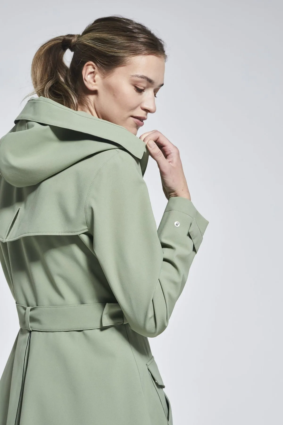 Recycled Materials Flare Raincoat - Olive