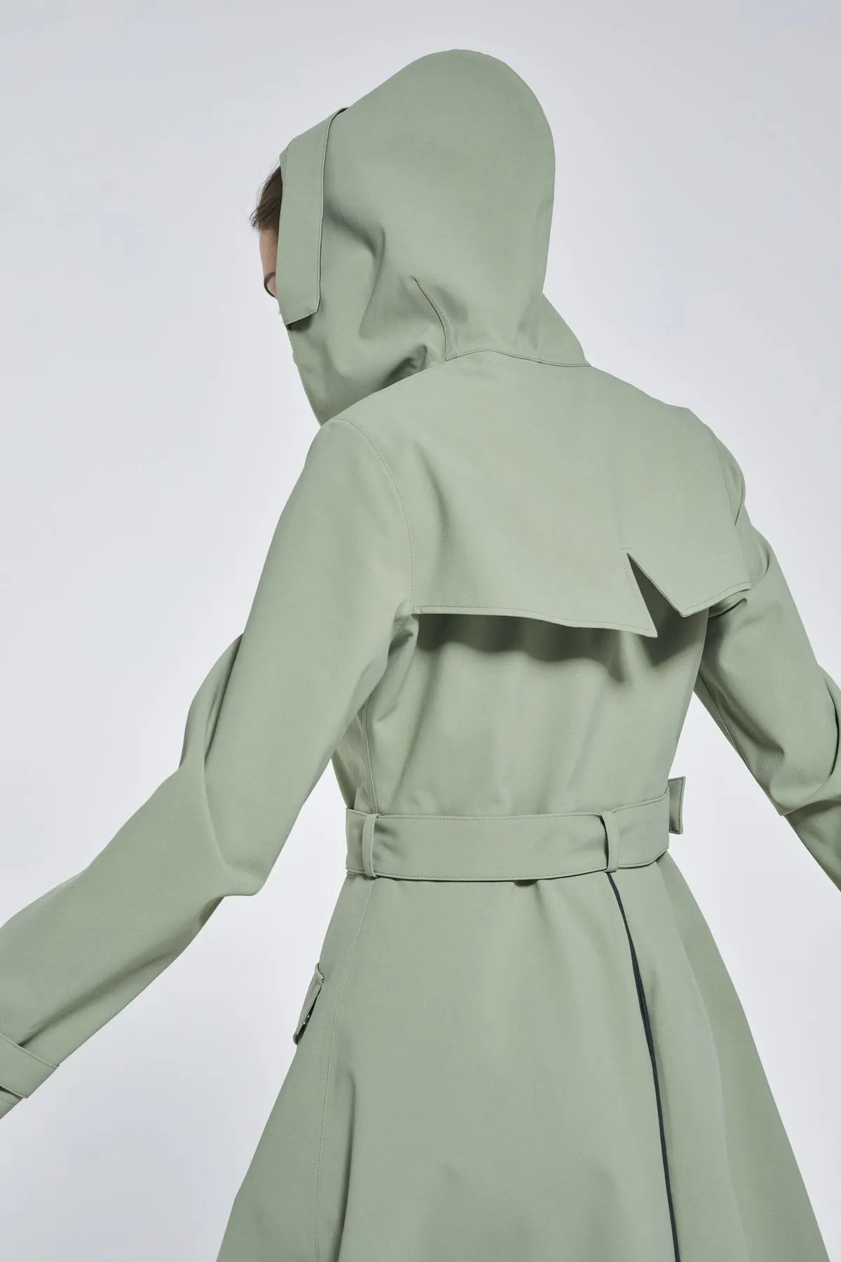 Recycled Materials Flare Raincoat - Olive