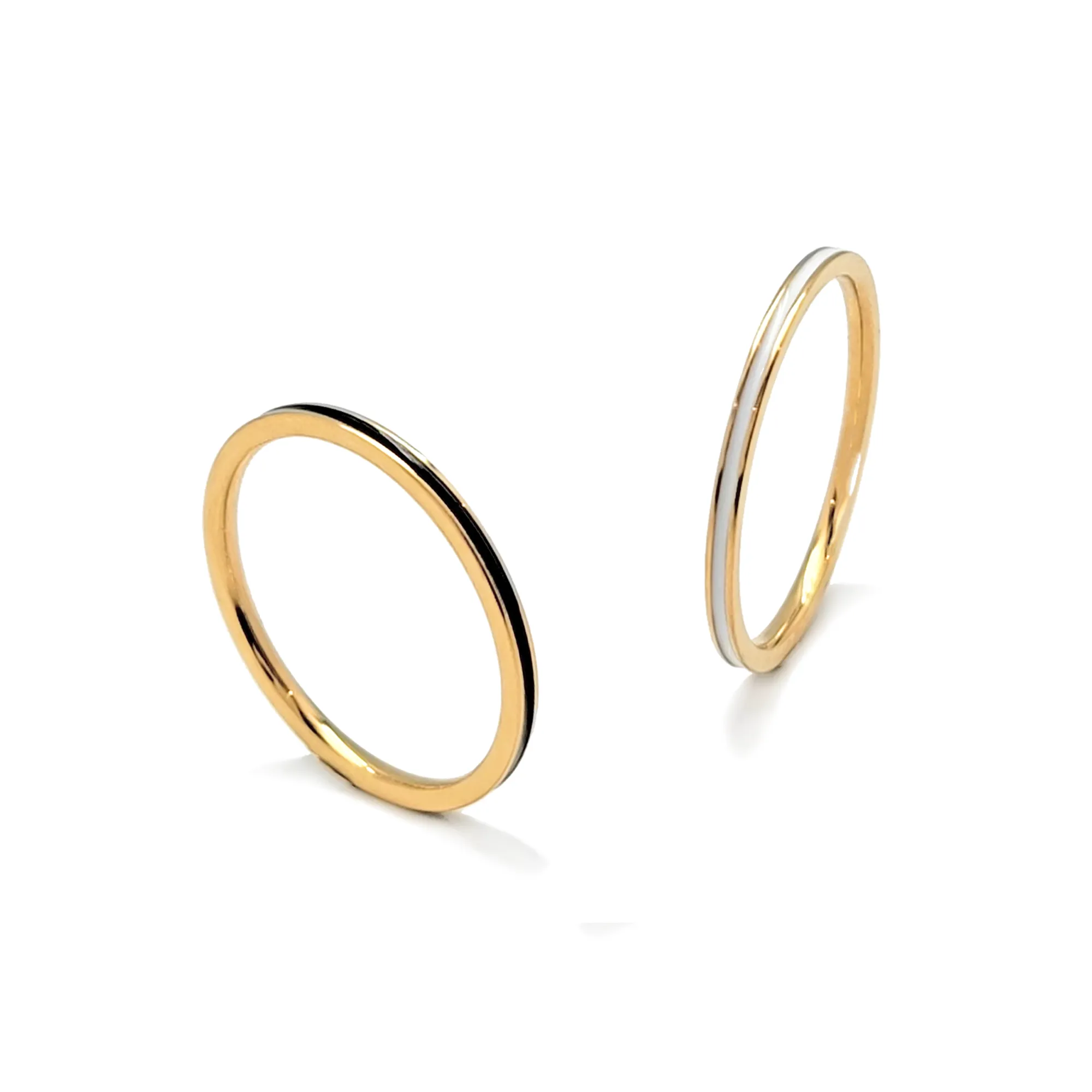 RG100GW B.Tiff The Hamptons White Enamel Gold Plated Stainless Steel Ring 2-Pack