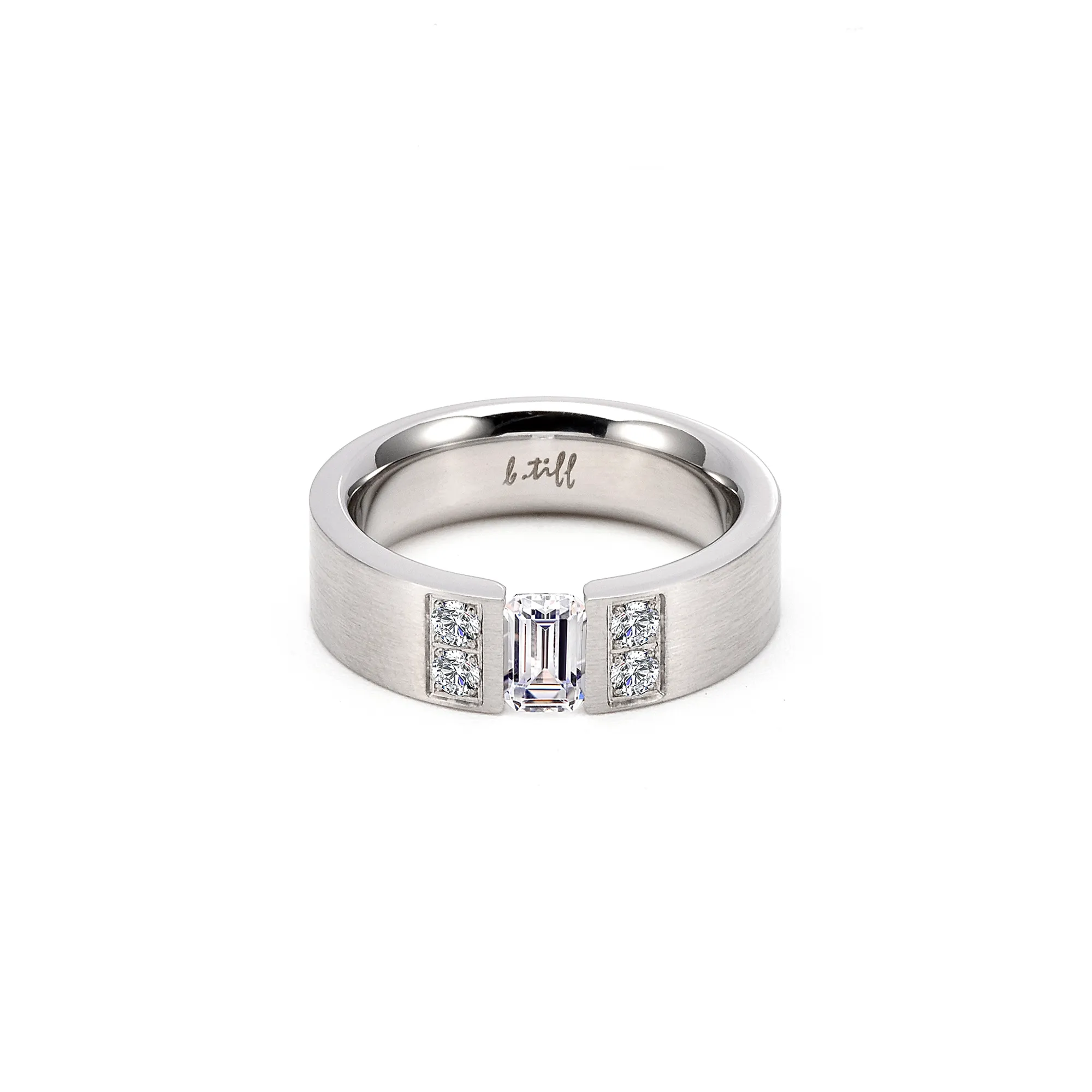 RG608W B.Tiff Amikoj 1/3 ct Emerald Cut Stainless Steel Ring