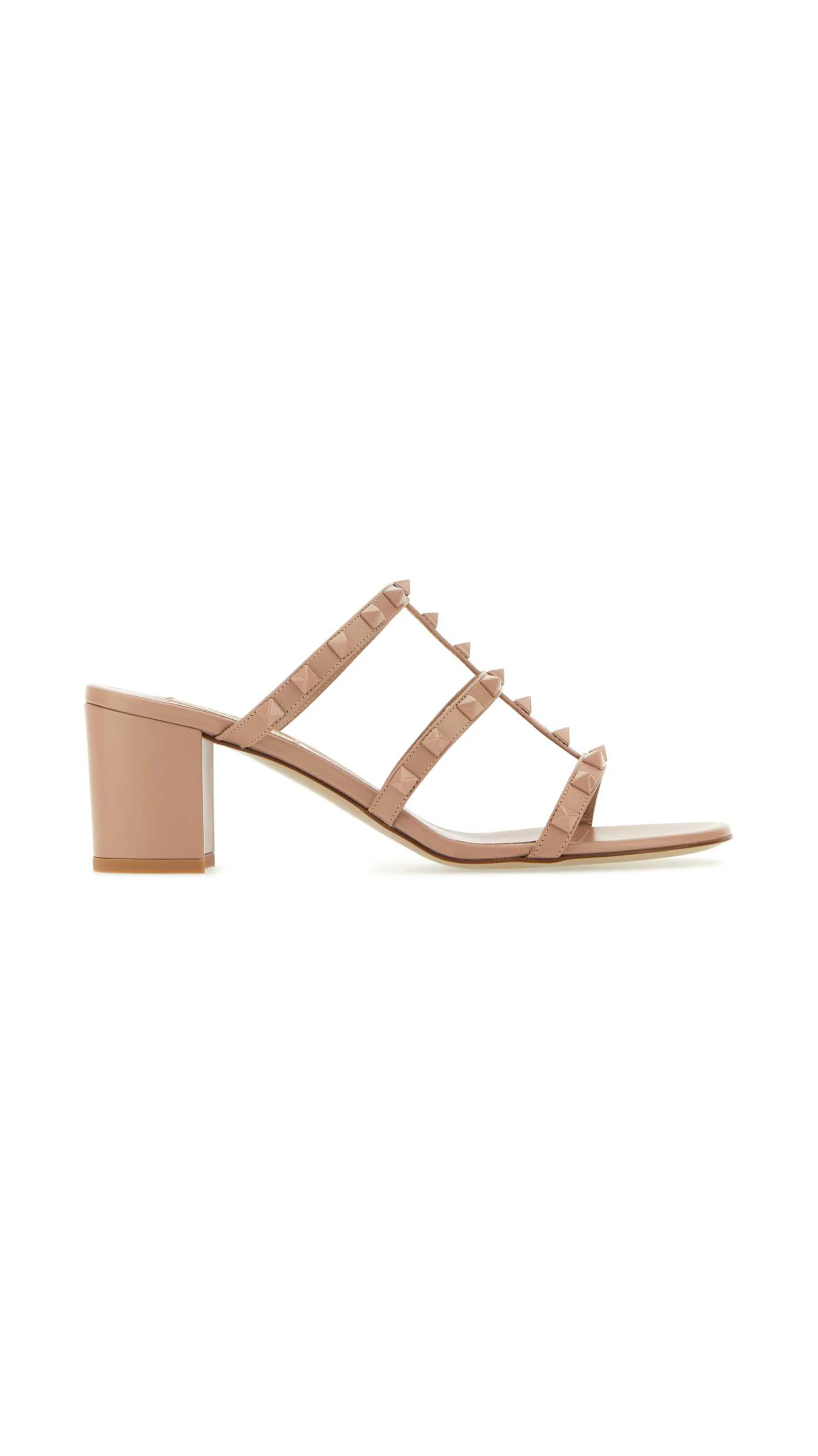 Rockstud Calfskin Leather Slide Sandal 60MM - Rose Cannelle