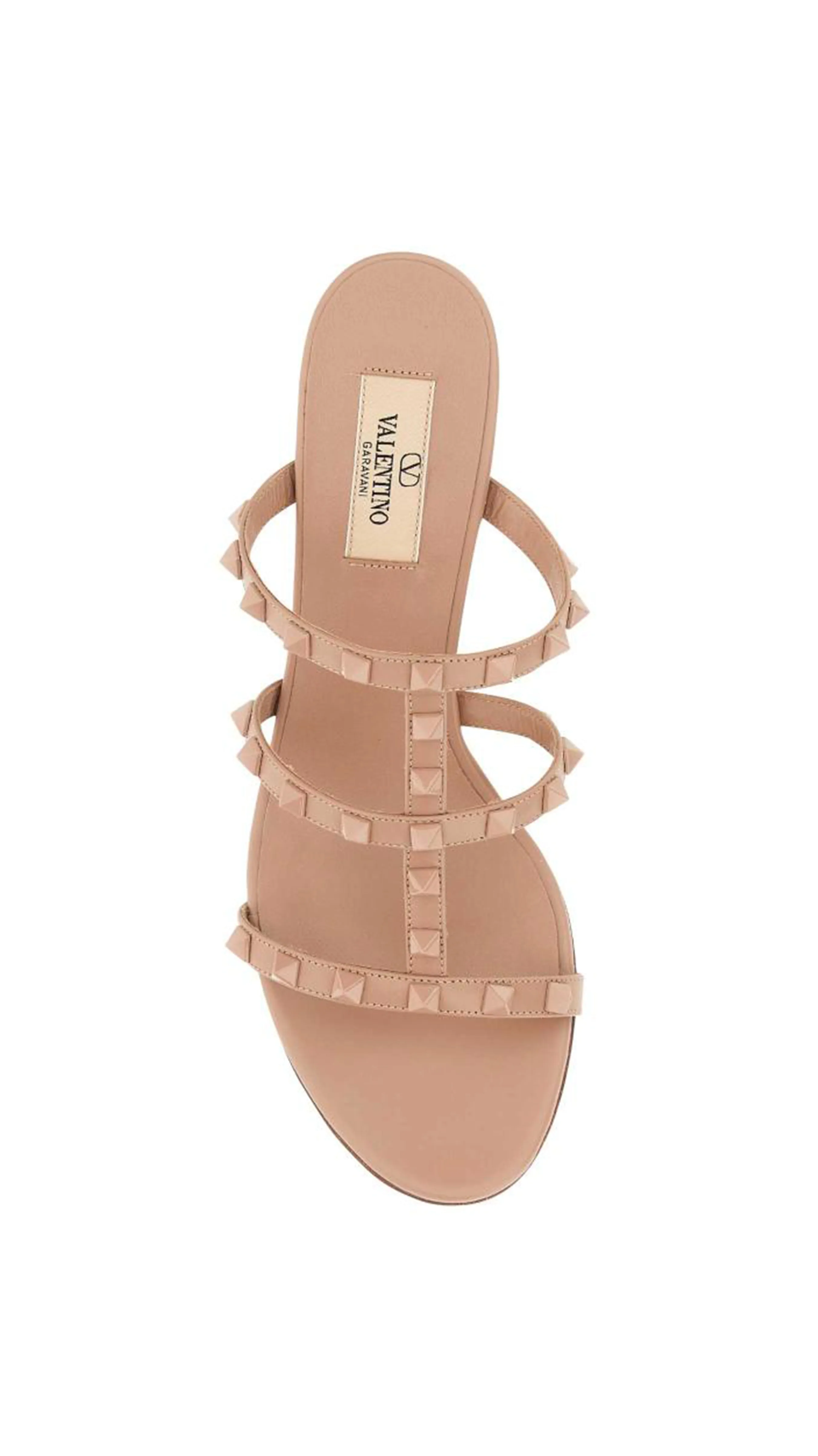 Rockstud Calfskin Leather Slide Sandal 60MM - Rose Cannelle