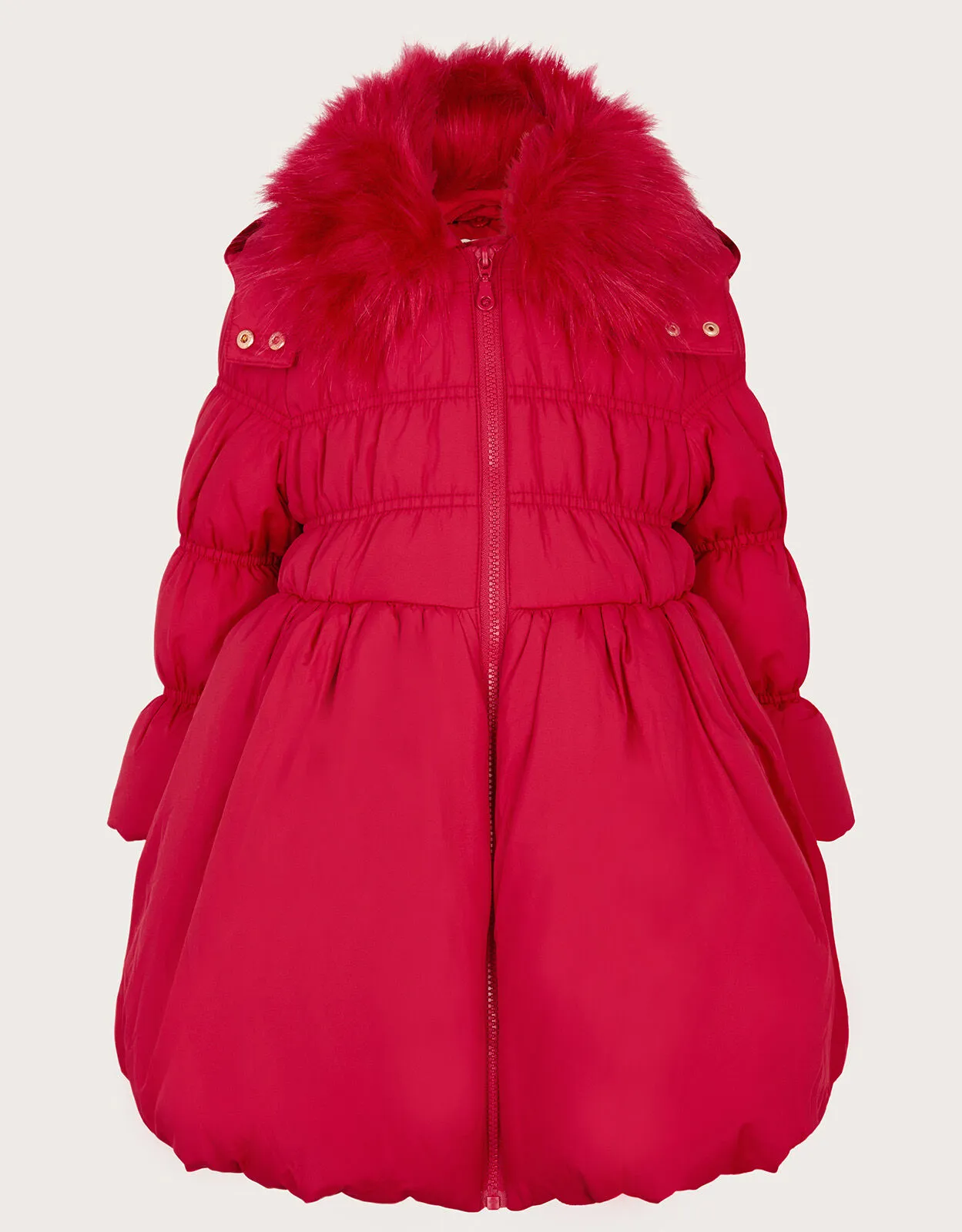 Shirred Puffball Padded Coat Red