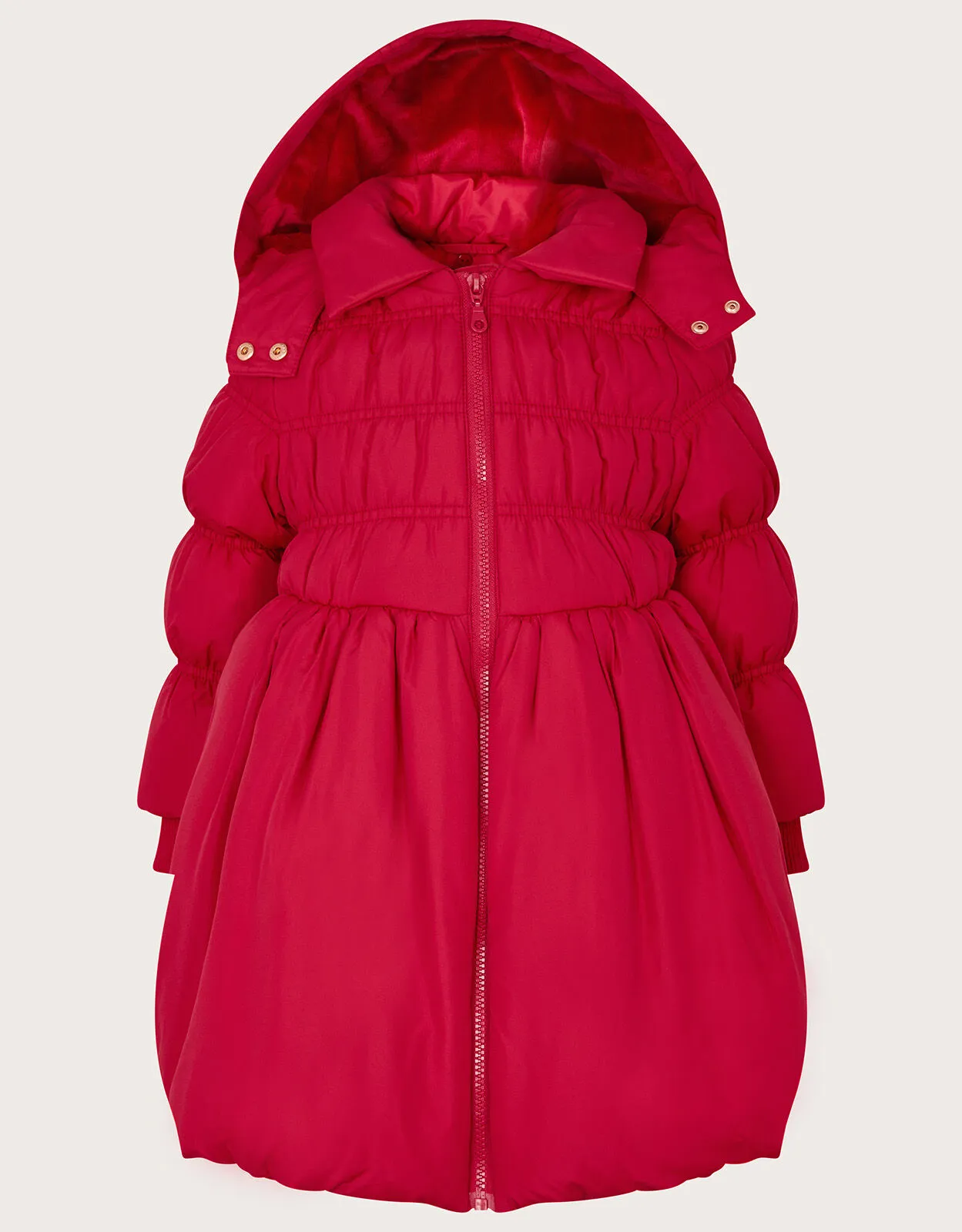 Shirred Puffball Padded Coat Red