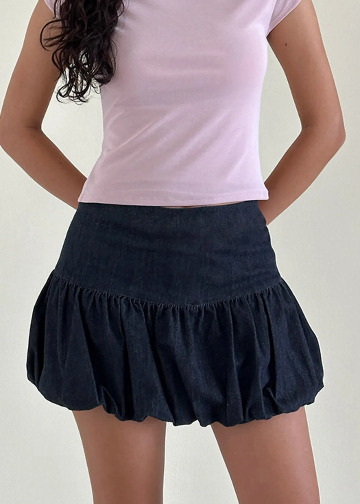 Sisila Puffball Mini Skirt - Chambray Indigo