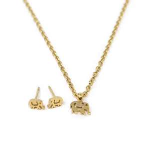 Stainless St Elephant Baby Neck Earrings Set Gold Pl