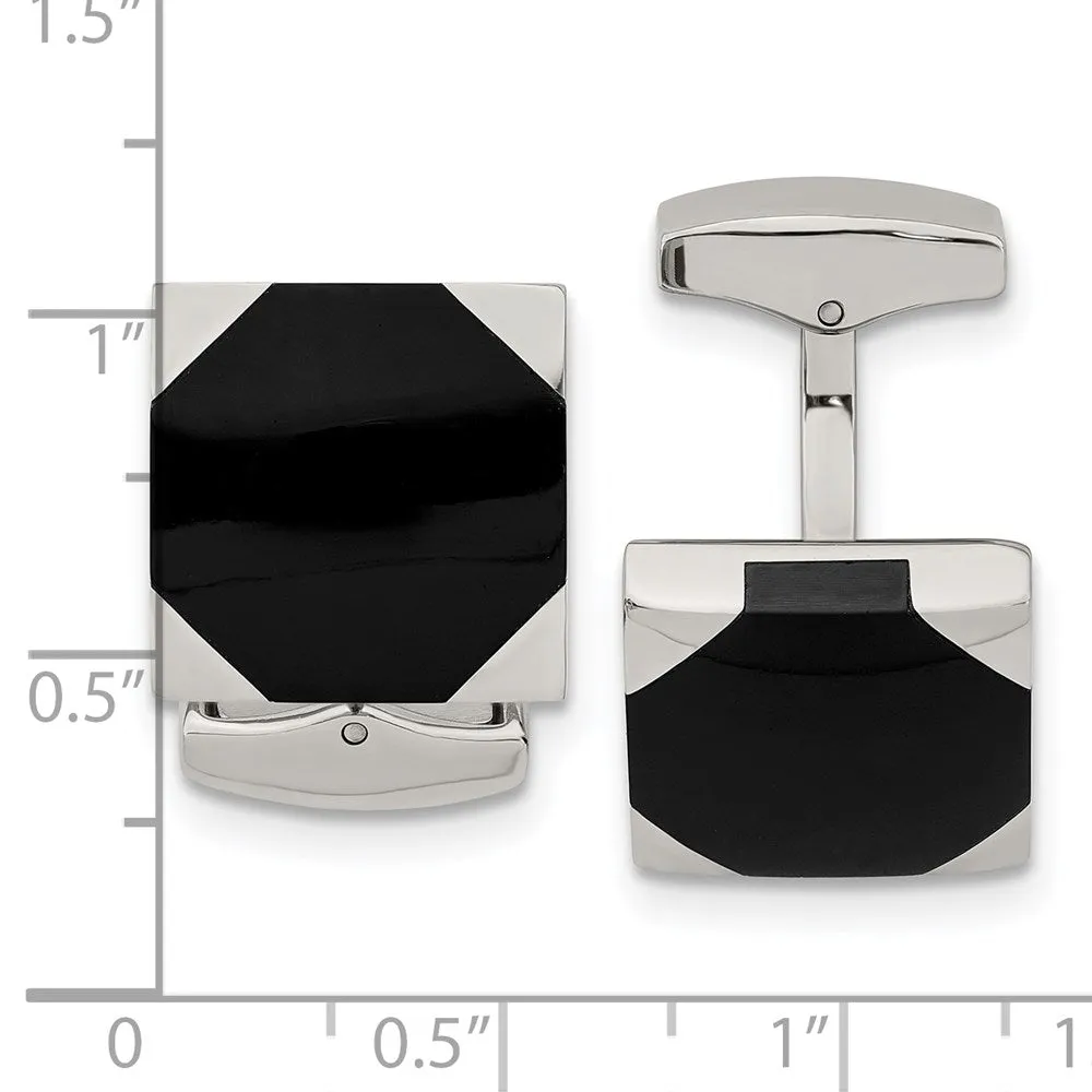 Stainless Steel & Black Rubber Square Cuff Links, 16mm (5/8 Inch)