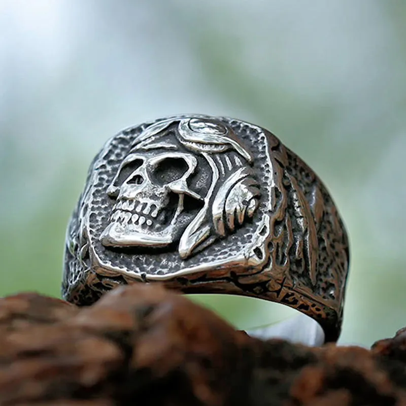 Stainless Steel Aviator Soldier Skull Ring