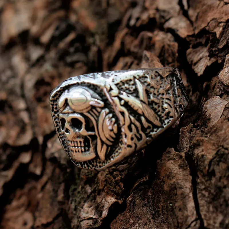 Stainless Steel Aviator Soldier Skull Ring