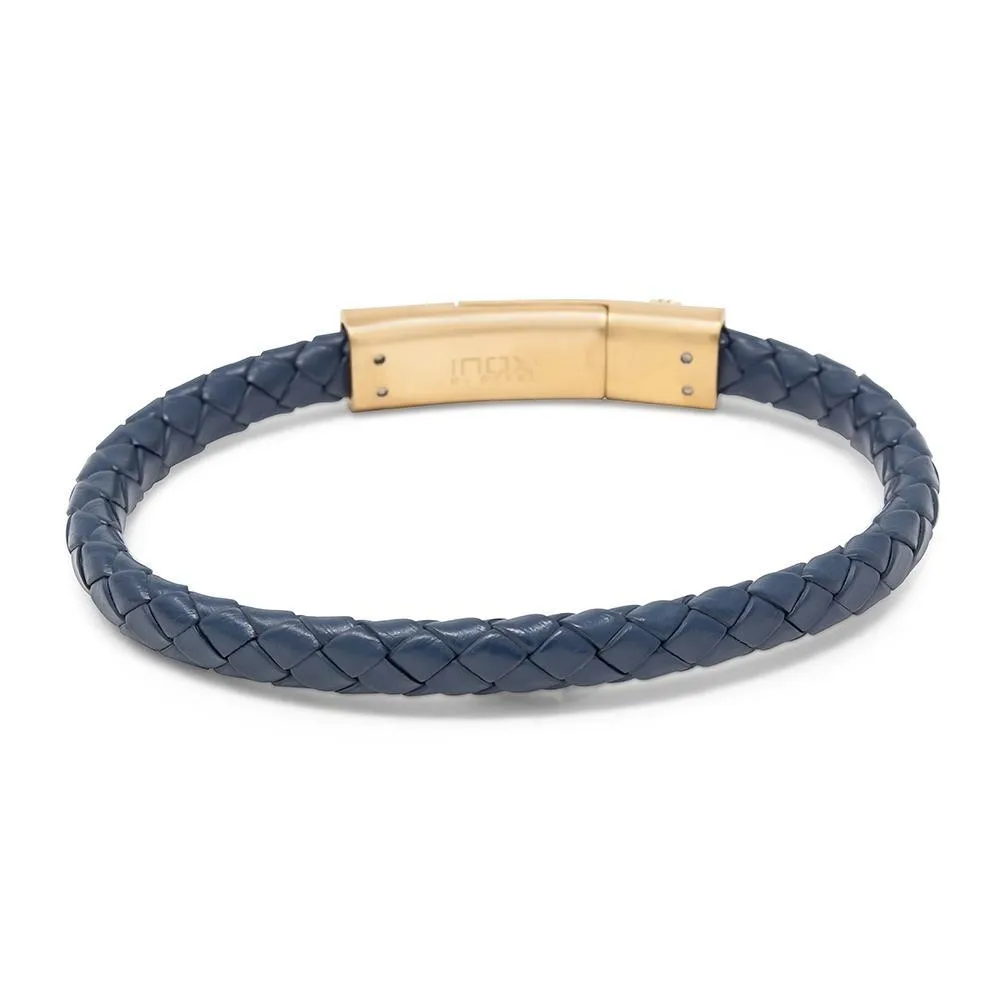 Stainless Steel Blue Braided Leather Bracelet with Anchor