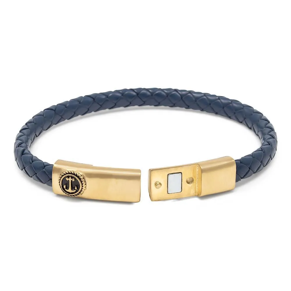 Stainless Steel Blue Braided Leather Bracelet with Anchor