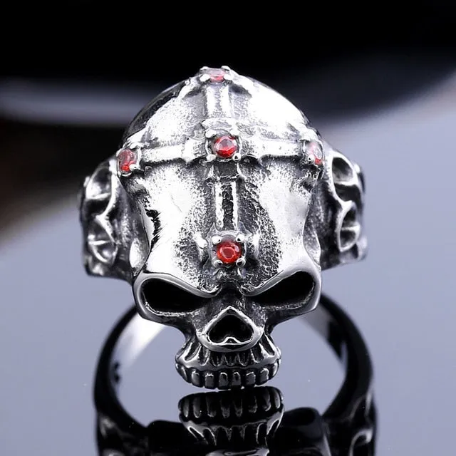 Stainless Steel Cross Skull Ring