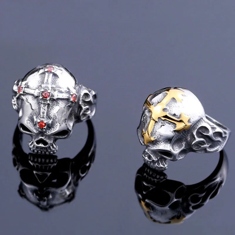 Stainless Steel Cross Skull Ring