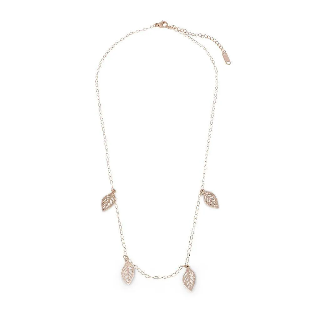 Stainless Steel Leaf Necklace Rose Gold Plated