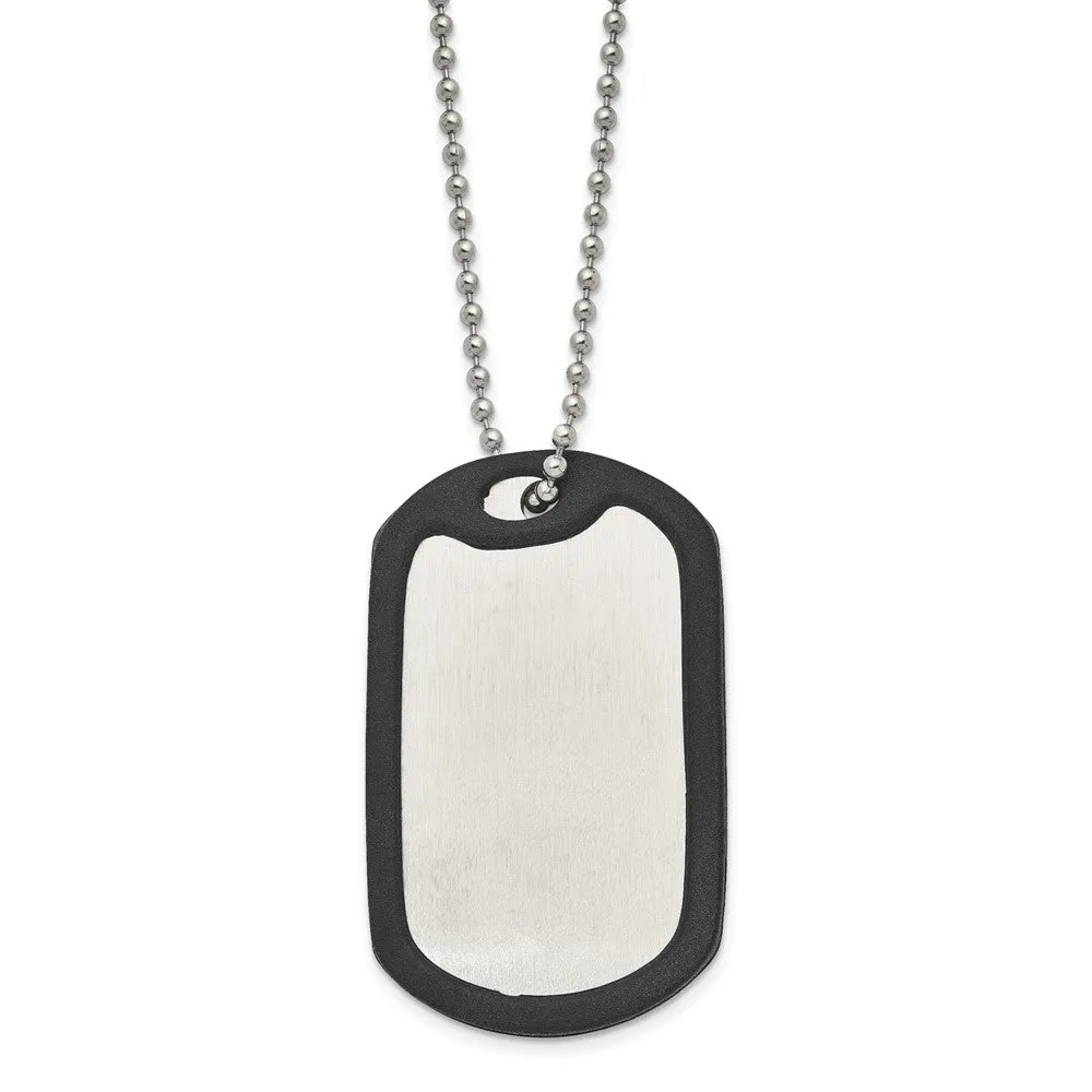 Stainless Steel Removeable Black Rubber Edge Dog Tag Necklace, 24 Inch