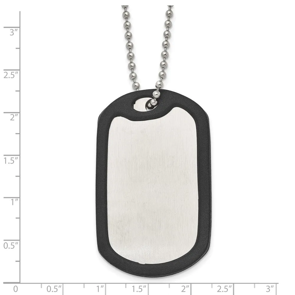 Stainless Steel Removeable Black Rubber Edge Dog Tag Necklace, 24 Inch