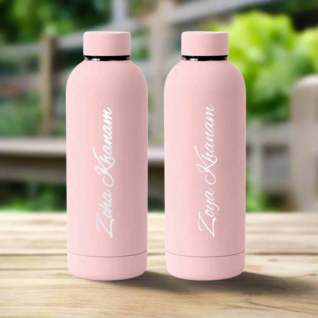 Stainless Steel Water Bottle with Names 500ml Double Insulated Bottles for Office Home Travel- BPA Free, Leakproof- Set OF 2