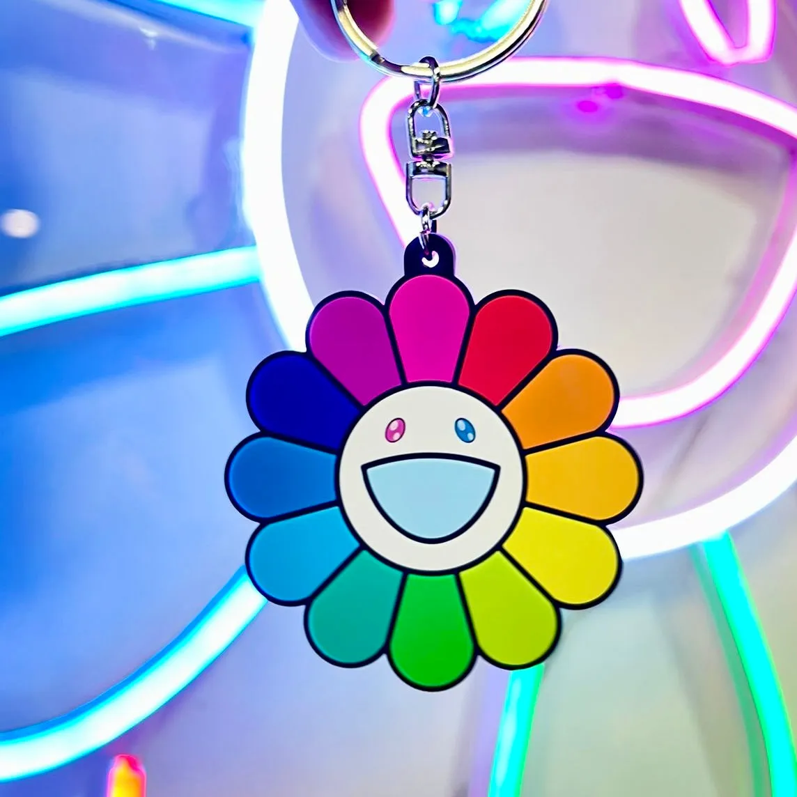 Takashi Murakami Kaikai Kiki Flower Rubber Keyring Rainbow (5cm)