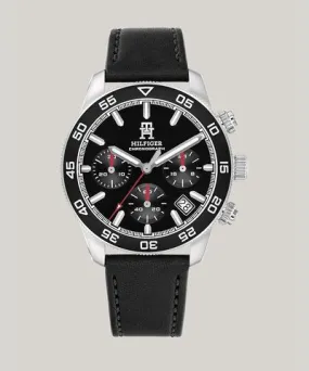 Tommy Hilfiger Men's 41MM TH85 Black Leather Chronograph Watch